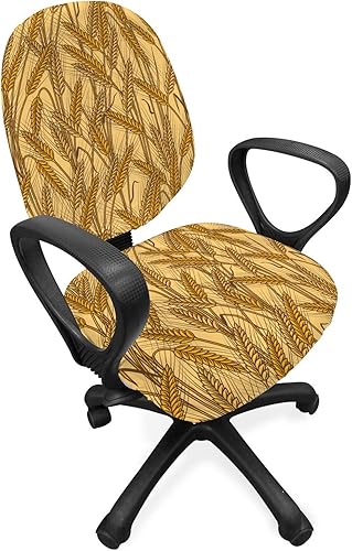 Ambesonne Harvest Office Chair Slipcover, Cereal Ears Rural Wheat Rye Field Pattern Agriculture Farmland Country Life, Protective Stretch Decorative