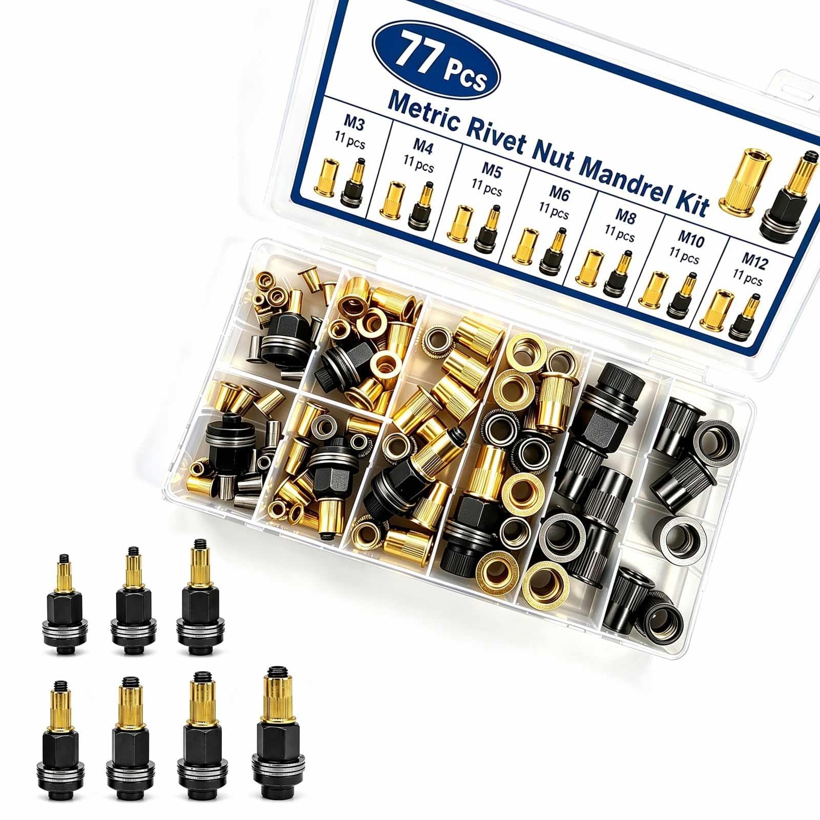 77 Pz Set di Fissaggio Mandrino Filetto Metrico Pro Kit