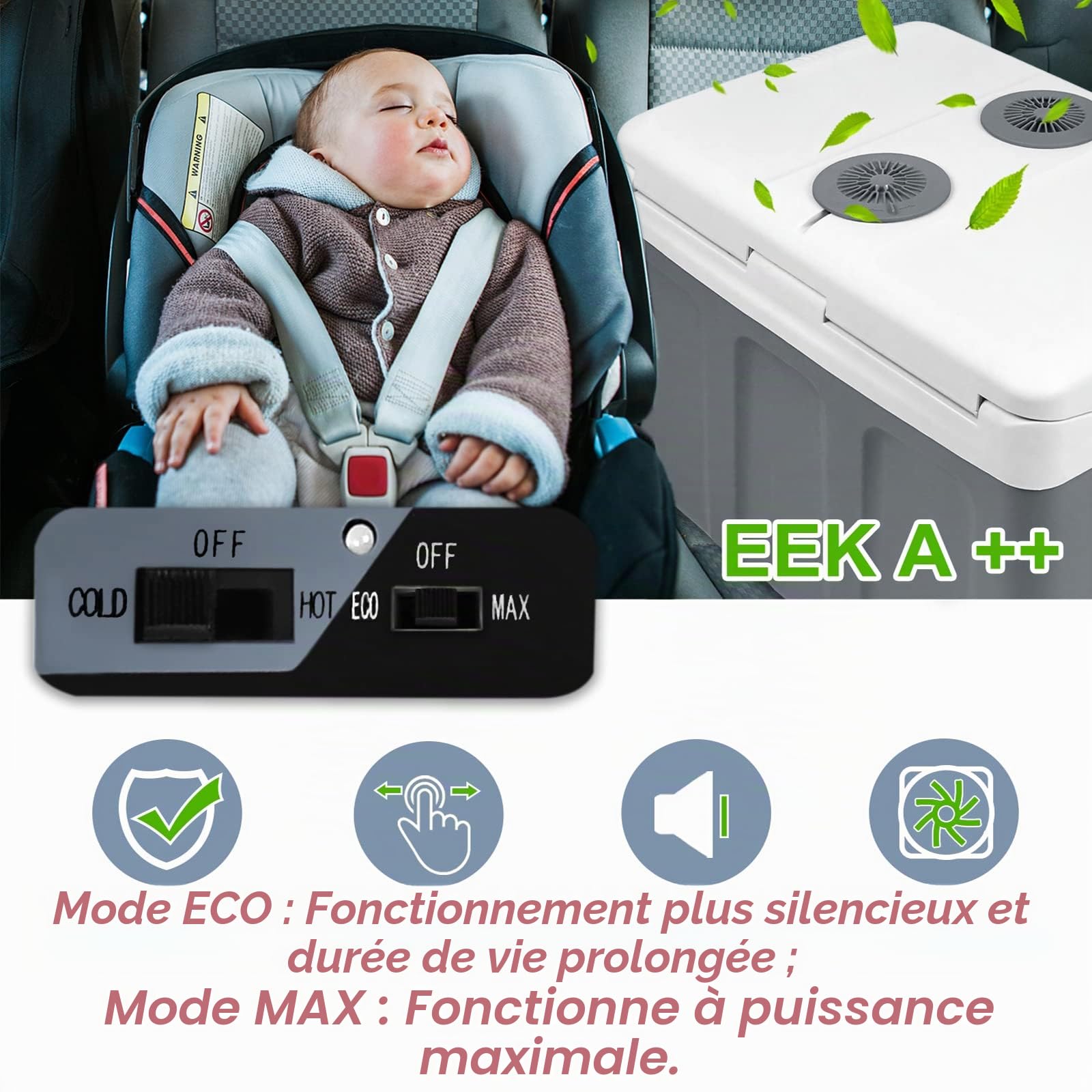 YRHome Glacière électrique pour voiture - 48 l - 12 V - 230 V - Mode ECO - Avec câble - Portable - Pour voiture, camion, camping, bateau, camping-car - Gris