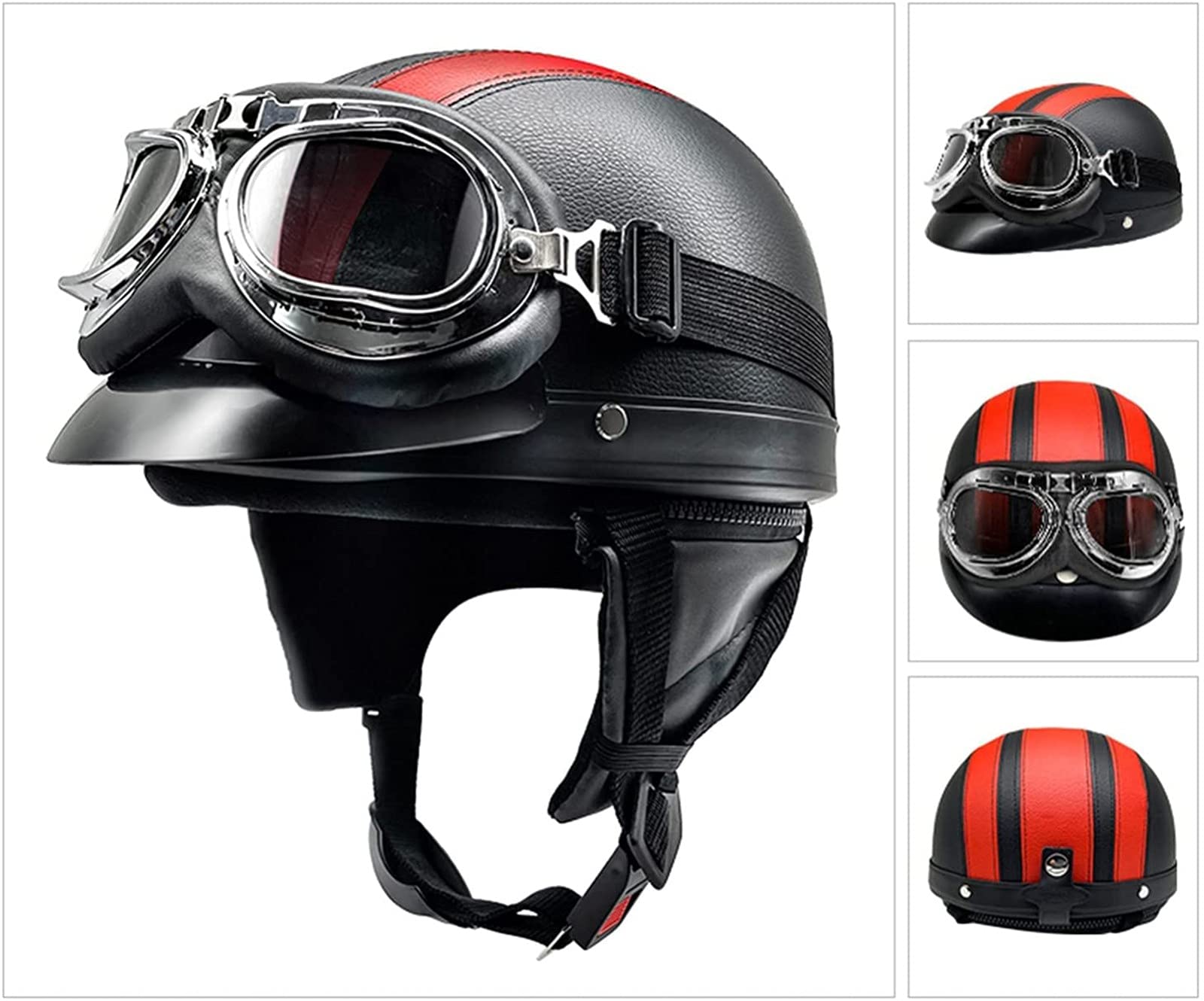 classic helmet lazada Retro Half Motorcycle Leather Helmet, DOT-Approved Vintage Style Open Face Motorcycle Helmet for ATV Moped Scooter Adults Men And Women Half Shell Helmet Skull Hat C,54-62CM Automotive quote-only Top 5 Bluetooth Cycles Line Rating:7 / 8 wt