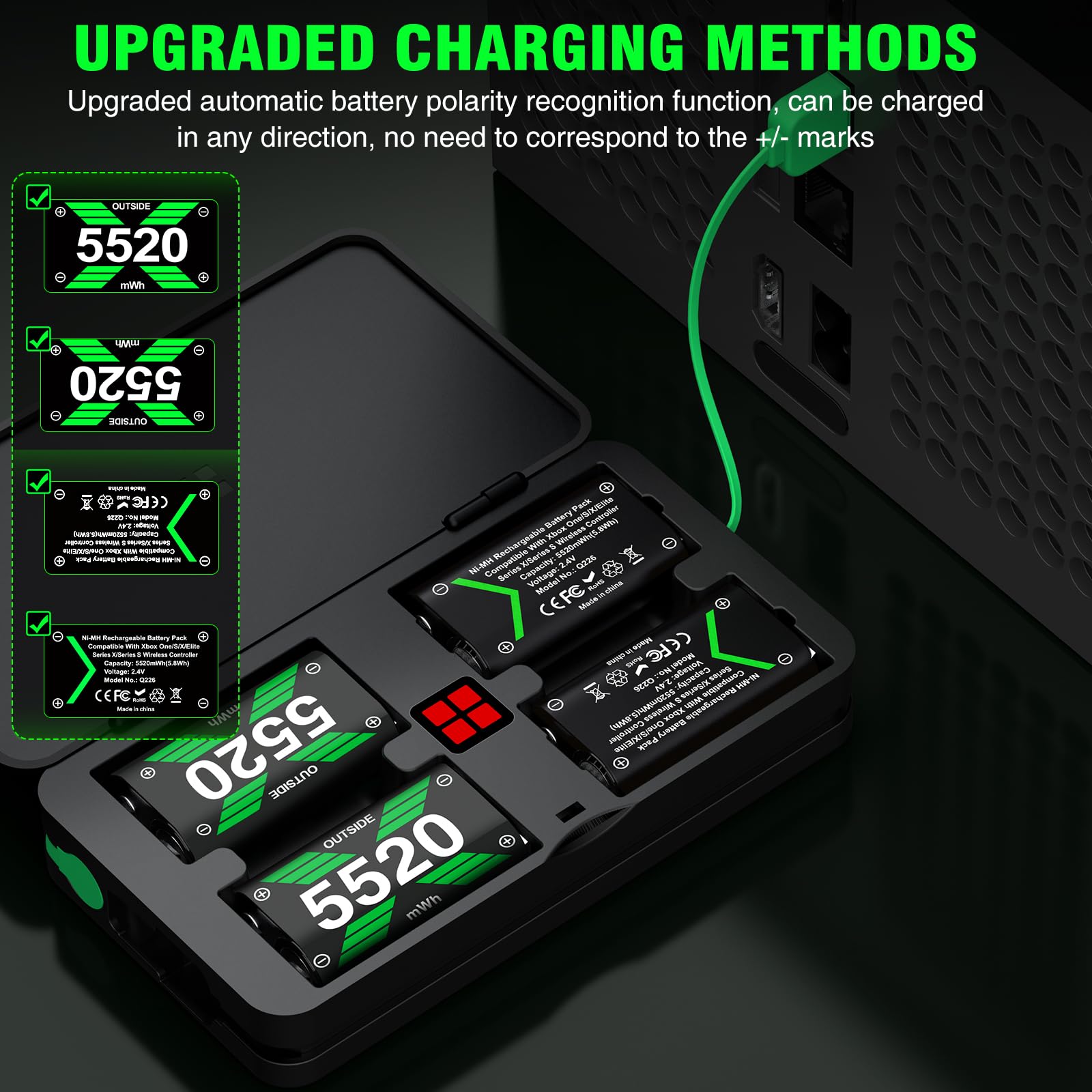 4 baterías de 5520 mWh para controlador Xbox Series X/Xbox Series S, paquete de batería para Xbox One/One S/One X/One Elite Controller estación de carga moneda interna del juego