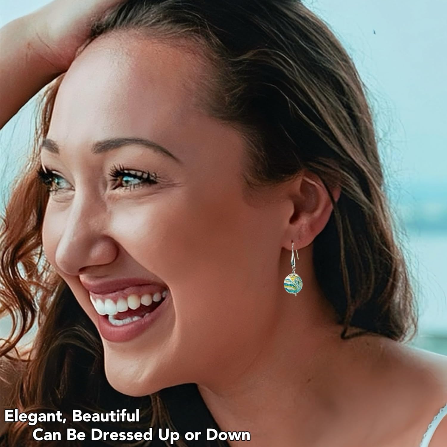 Multicolor Murano Style Glass Earrings (Blue White Silver Gold), Murano Inspired Jewelry, Elegant Drop Dangle Earrings for Women