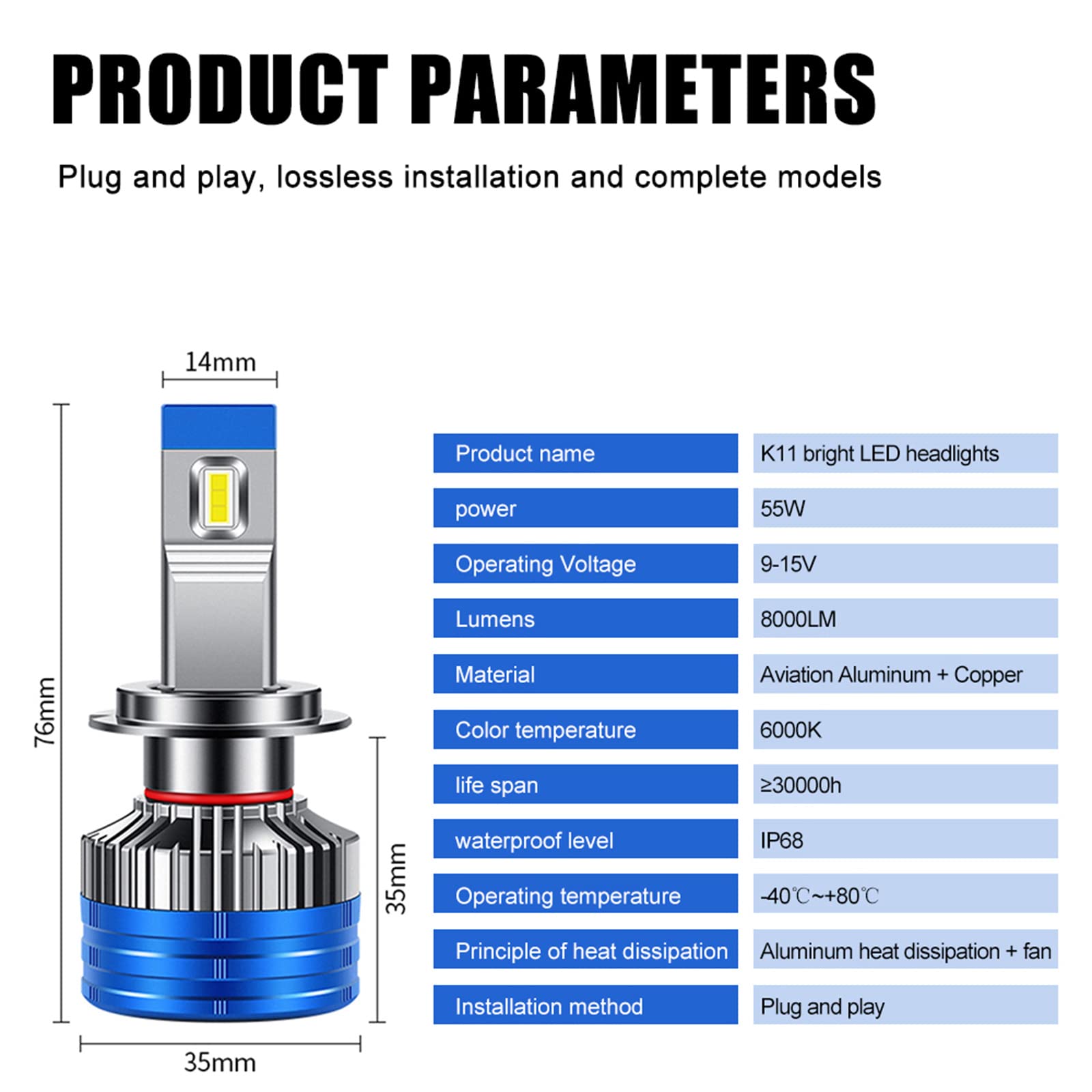 Bombillas LED Para Faros Delanteros, 16000 Lúmenes, 6000 K, Blanco Frío, Superbrillante, Kit De Conversión De Faros LED, Haz Bajo/Luz Antiniebla, Resistente Al Agua IP68, Paquete De 2,H4