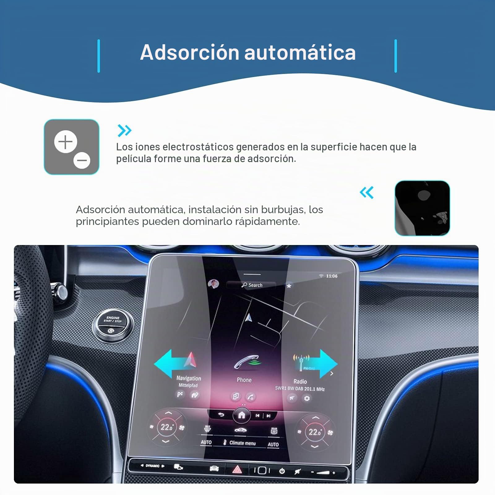GAFAT Compatible con Mercedes Benz Clase C W206/GLC X254 2025 2026-2023 Navegation + Cockpit Protector de Pantalla de Cristal, Clase C 2025 11,9" + 12,3" Touchscreen, 9H Antiarañazos [2 Piezas]