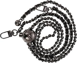 Corrente de Metal Couro Alça Da Bolsa de Substituição DIY Cinta Do Saco da Bolsa Cadeia Cadeia Cadeia de Bolsa Shoulderbag Com Ornamentos Bola (Preto)