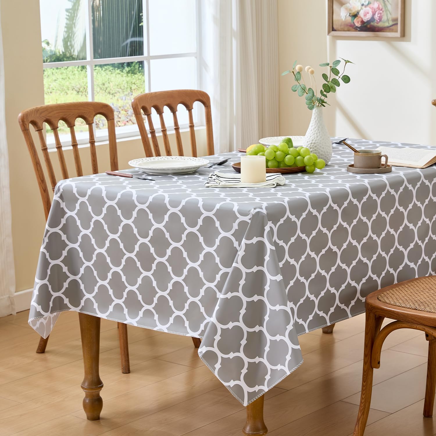Spring rain Clear Table Cover Protector 54 x 78 Inch, PVC Plastic Tablecloth, Waterproof Oil Spill Proof Stain Resistant & Wipeable, Rectangle Vinyl Tablecloth for Desk Coffee Dining Room Table