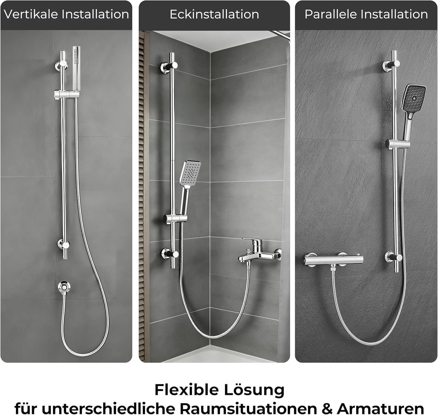 Görbach Duschstange -100 cm Edelstahl Brausestange– 22 mm Ø, flexibel 30–94 cm verstellbare Wandhalter, passend für vorhandene Bohrlöcher, höhenverstellbar & passend für alle Handbrausen