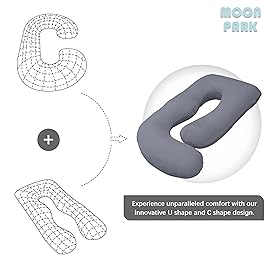 MOON PARK Pregnancy Pillows for Sleeping - U Shaped Full Body Maternity Pillow with Removable Cover - Support for Back, Legs, Belly, HIPS - 65 Inch - Dark Grey