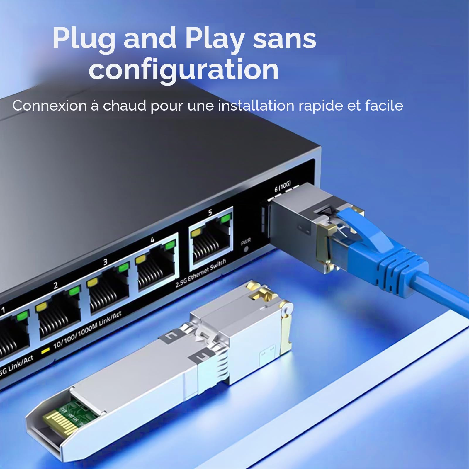 1,25/2,5/5/10GBase-T SFP+ 10gb RJ45 Module, Adaptateur sfp+ vers rj45 10gb, Cat.6a/7, jusqu'à 30 m, pour Cisco SFP-10G-T-S, Ubiquiti uacc-cm-rj45-mg, D-Link, MikroTik S+RJ10 and Other Open Switches