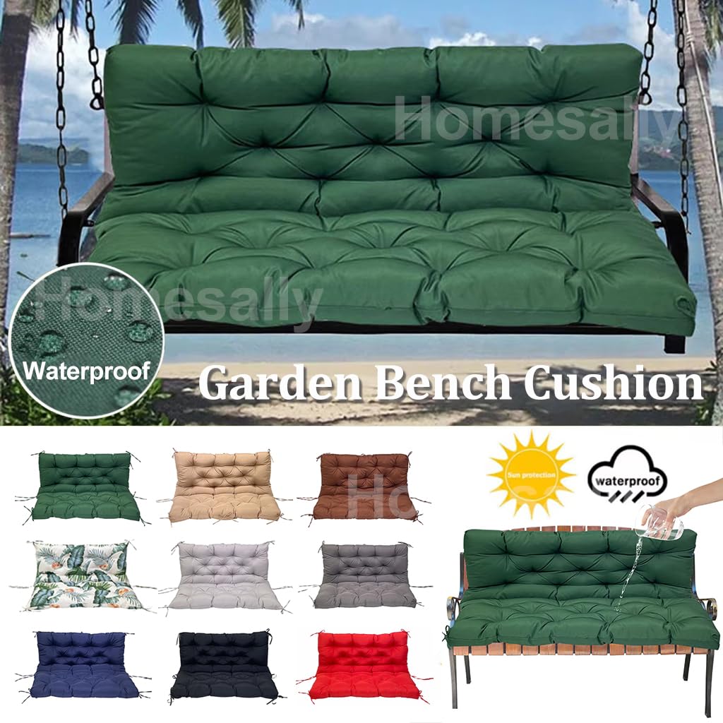 Impermeable al aire libre Swing Cushions with Backrest 2/3 Seater Bench Cushion for Garden Furniture Dark Grey Seat Replacement Cushions 150 x 100 x 10 cm Includes 8 slips Ties