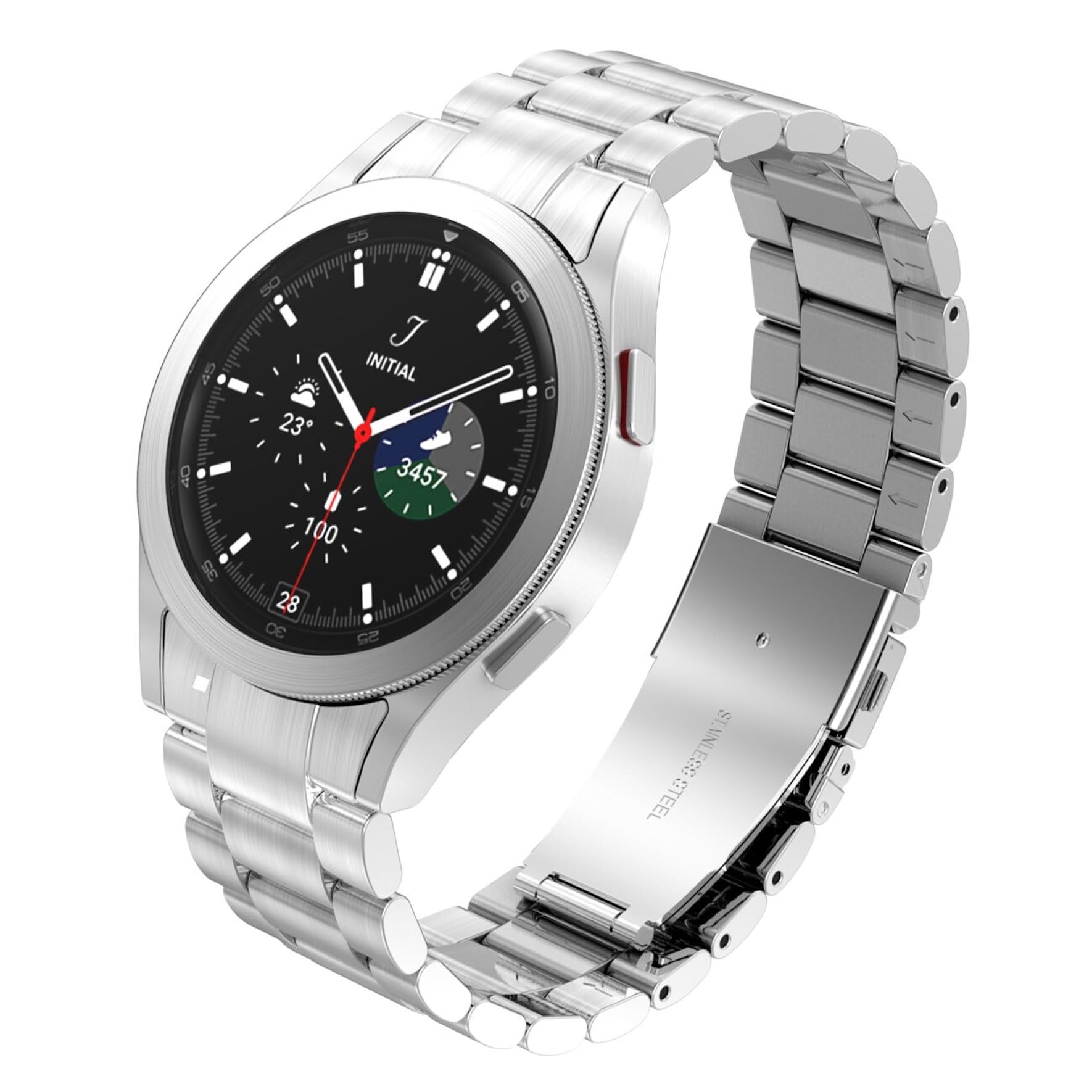 YODI 20MM Magnetic Stainless Steel/ Heavy Chain Watch strap Band Compatible with Samsung Watch 6/ Galaxy Watch 5 Pro 45mm/40mm/44mm/ Galaxy Watch 4 40mm 44mm / Watch 4 Classic 42mm 46mm Smartwatch, (HEAVY SILVER) (B0BTWF8WYD) Amazon Price History, Amazon Price Tracker