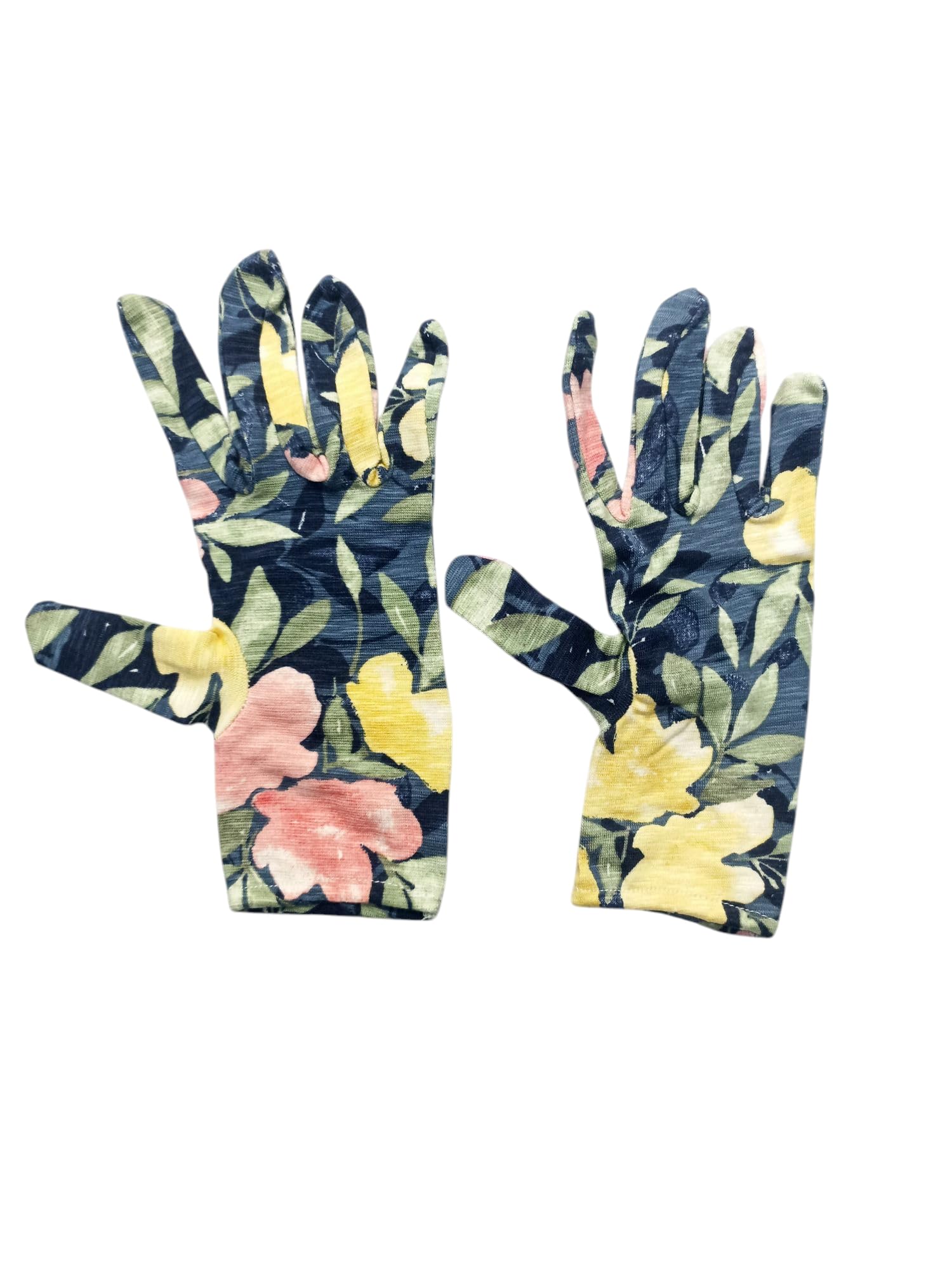 ONE MY CHOICE Floral Print Garden Gloves, Navy Blue with Yellow and Pink Flowers, Lightweight Cotton (pack of 2)-image-48