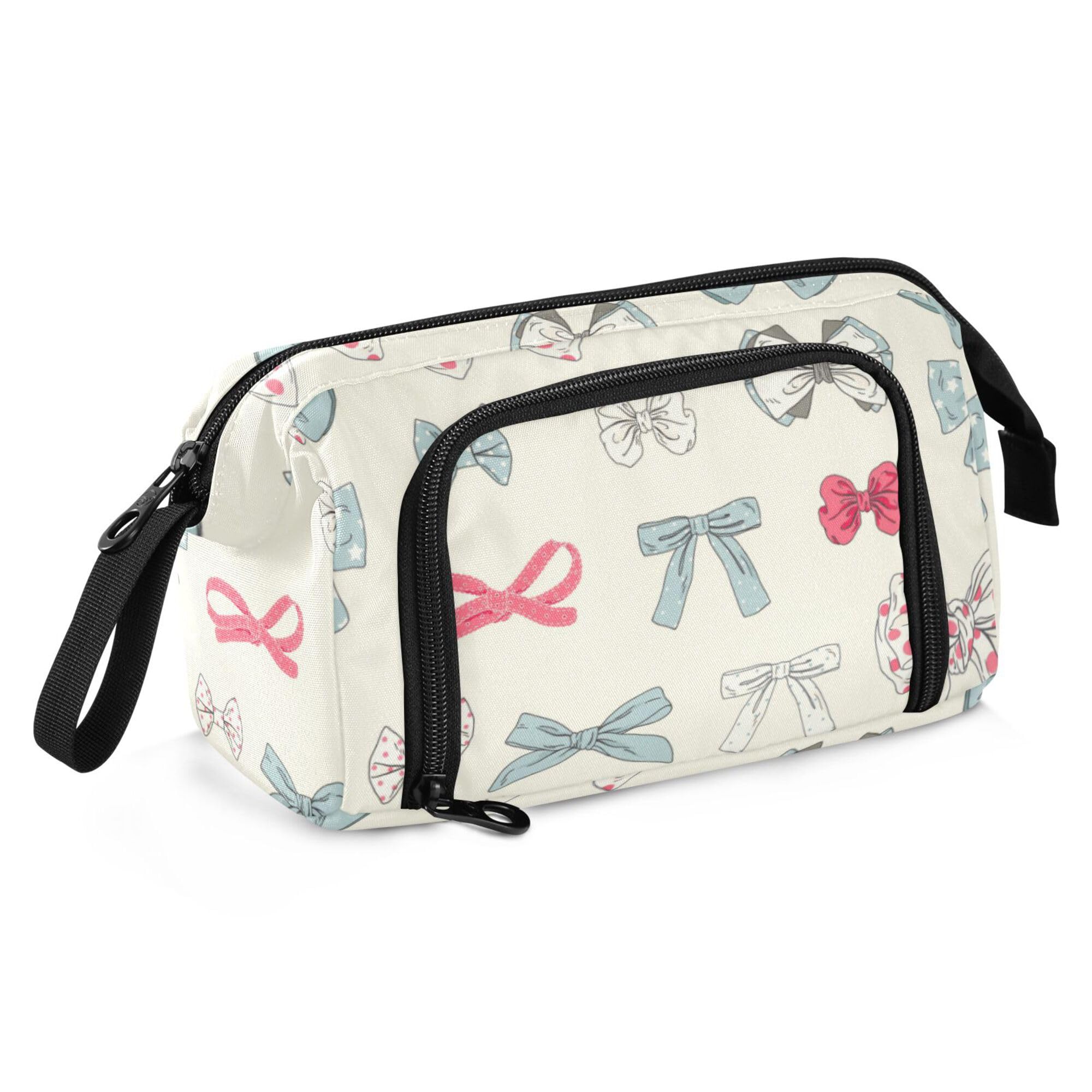 Fisyme Pink Blue Vintage Bow Pencil Case Large Capacity Pencil Pouch Pen Bags Box Big Makeup Pencil Case Organizer, A02B24034