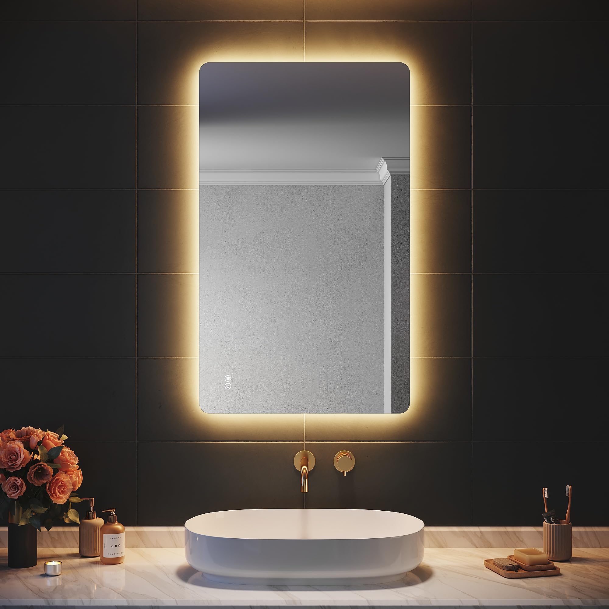SIRHONA Specchio da Bagno Illuminato a LED, Specchio Interruttore da Parete da B