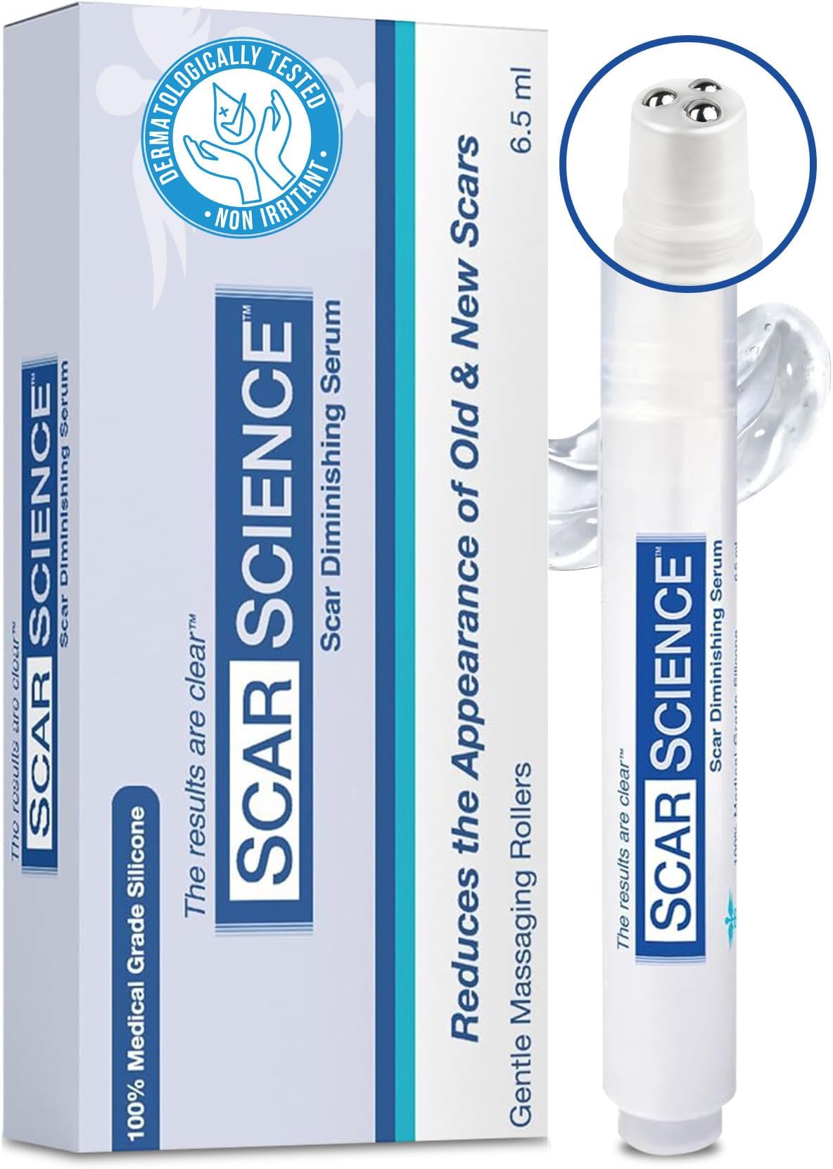Silicone Scar Gel with Scar-Smoothing Tri-Roller Tip – Designed for Scar Massage – Medical-Grade Silicone for Surgical, C-Section & Acne Scars – Fragrance-Free & Hypoallergenic