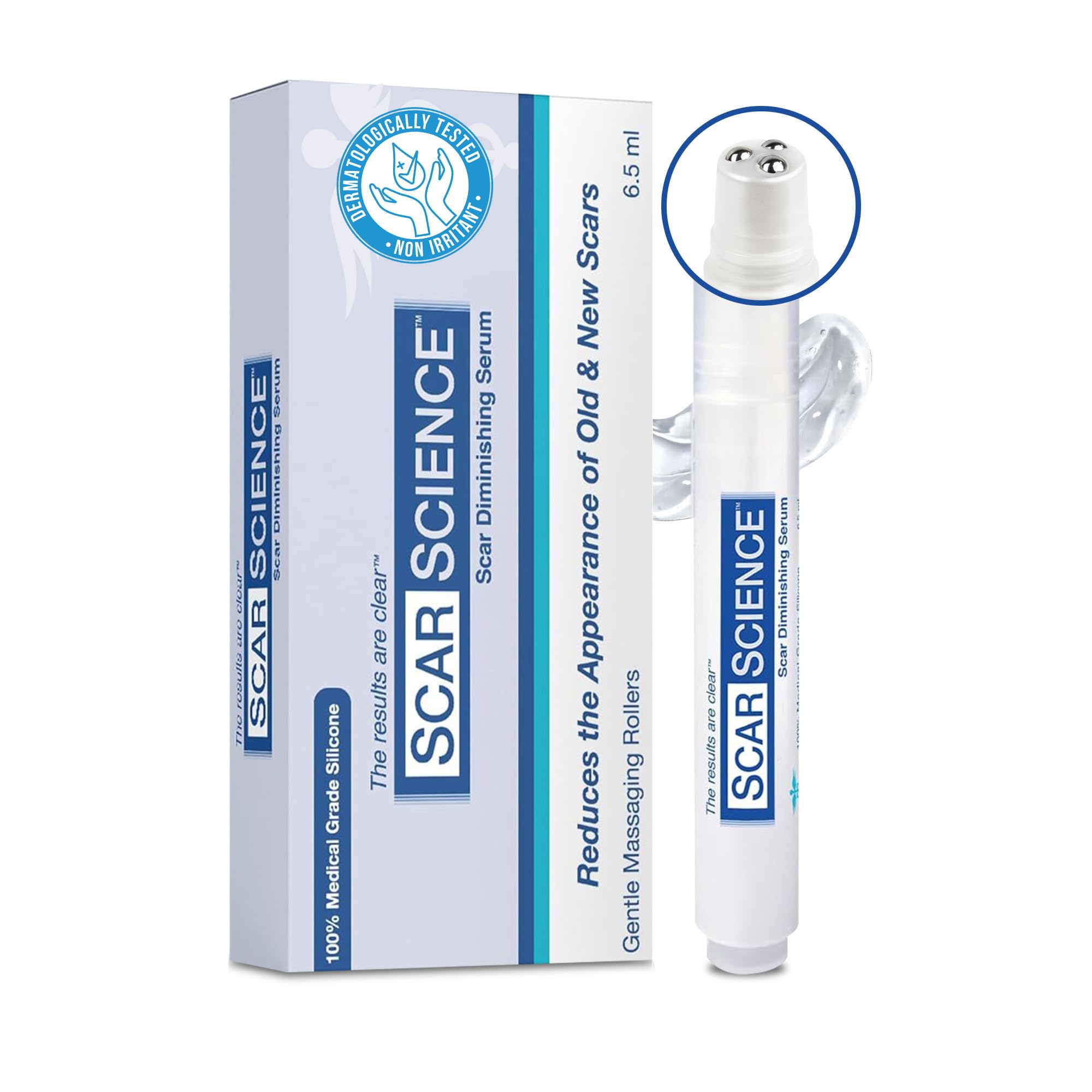 Silicone Scar Stick - Medical Grade Silicone Scar Gel with Push-Button Roller Applicator, Massage Power Duo for Surgical, Keloid, and Acne Scars - Safe for Tattoos and All Skin Types