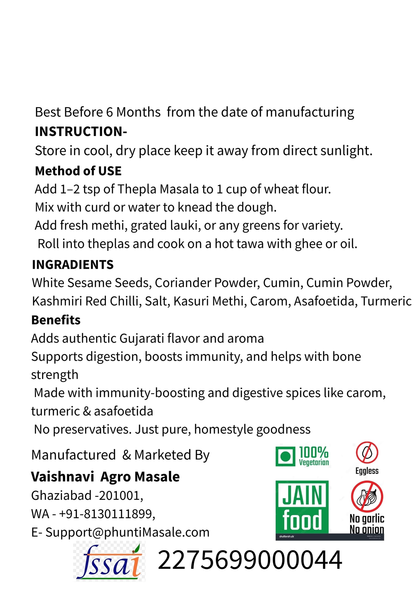 Phunti Masale VSM Thepla Masala Premix Powder 90g | Instant Gujarati Thepla Mix | Authentic Homemade Flavor | Perfect for Soft, Spicy Theplas | No Preservatives or Artificial Colors - Image 4 thumbnail