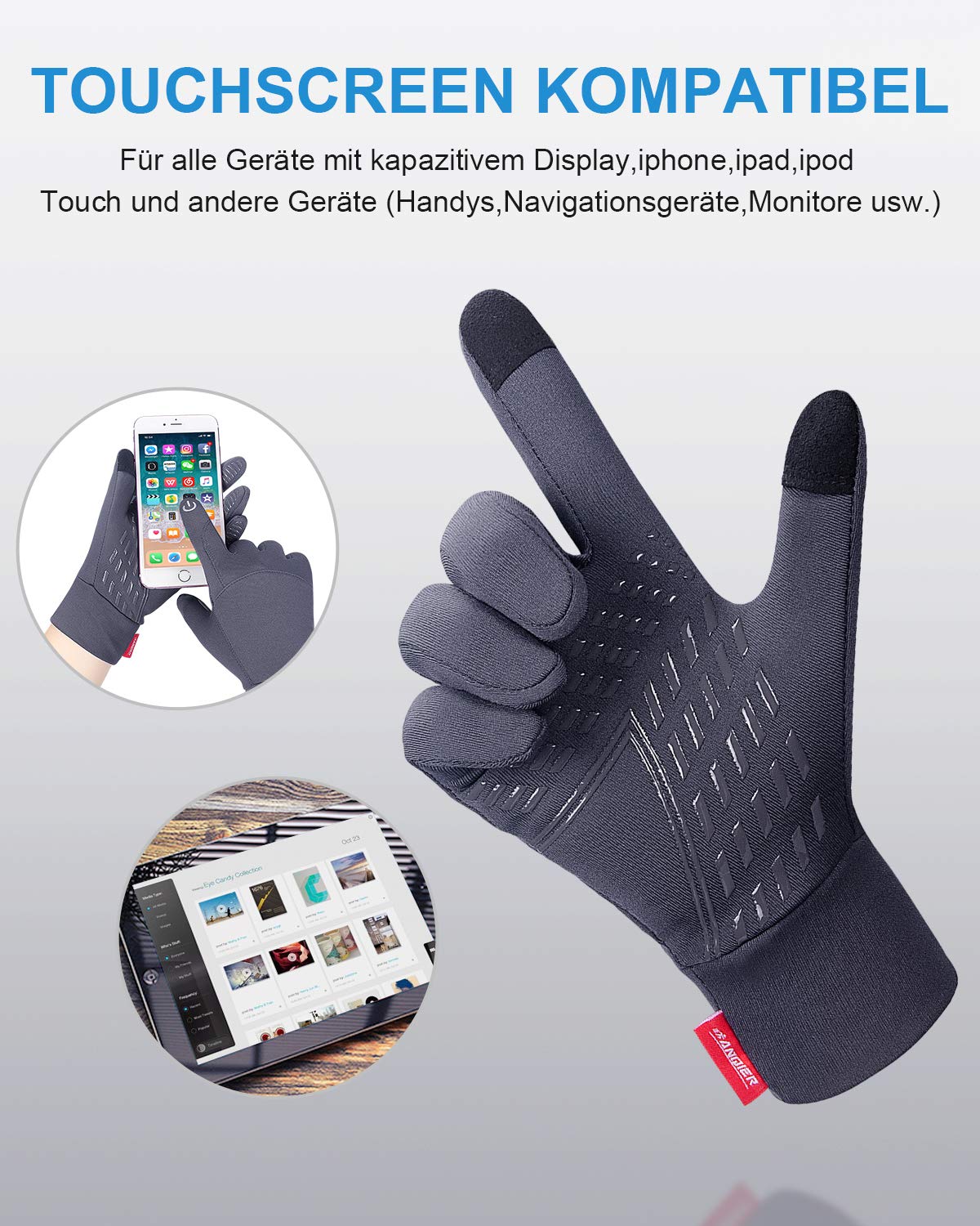Gants Tactiles Coskefy - Chauds, Imperméables, Coupe-vent - Thinsulate 3M - Pour Ski, Snowboard, Rando, Vélo - Homme/femme