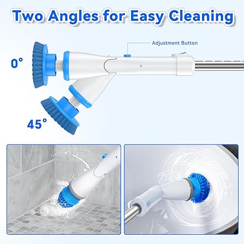 Miniatura 6 de Limpiador eléctrico giratorio, cepillo de limpieza inalámbrico con 7 cabezales de cepillo reemplazables, 2 ángulos ajustables y mango de extensión