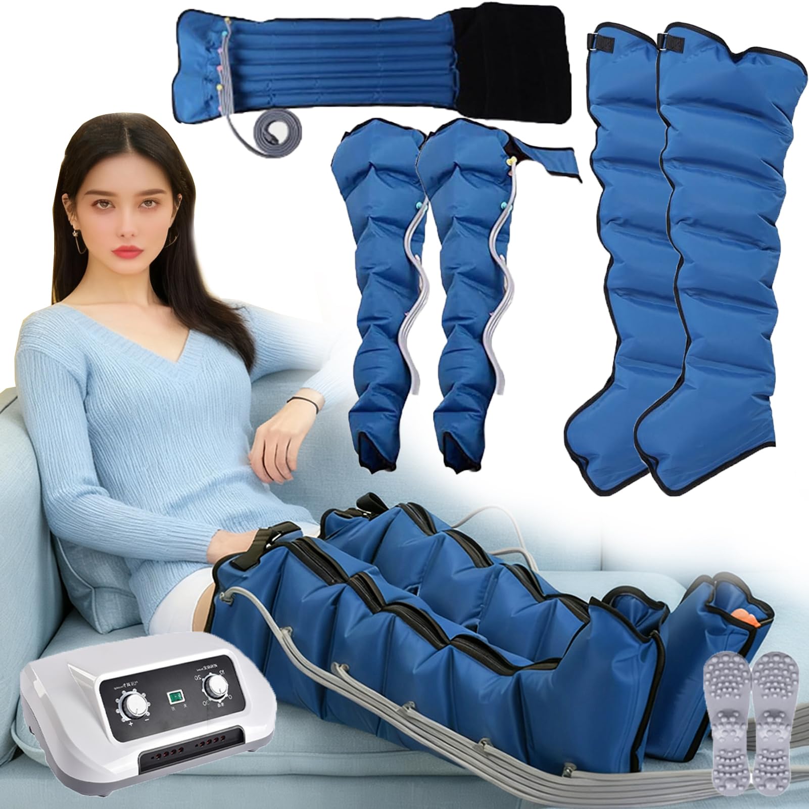 SUYUDD Lymphatic Drainage Massager, Electric Air Compression Massager For Circulation, Arm Leg Waist Wraps, Calf Massage Machine Pain Relief, Compression Massage Boots