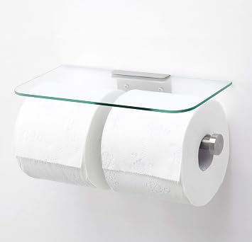JackCubeDesign Double Toilet Paper Holder with Glass Shelf, Wall Mount Stainless Steel Dual Tissue Dispenser Holders for Bathroom Glass Type2 - MK428D
