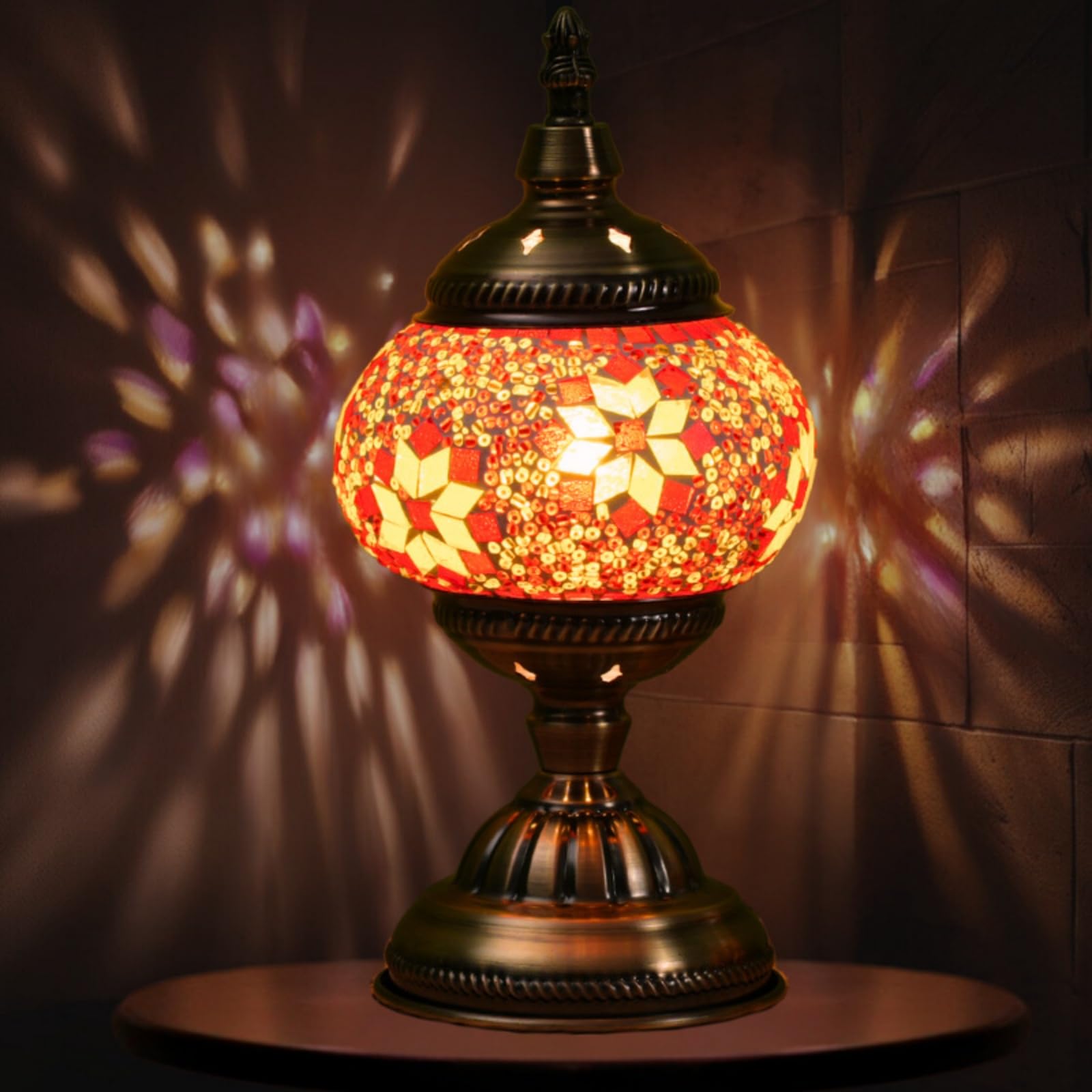 Maimeili Turkish Exotic Mosaic Table Lamp with Handmade Moroccan-Style Decorative Glass Retro Lamp Shade with USB Decorative Desk Lights Bedside Lights for Bedroom โ image 1