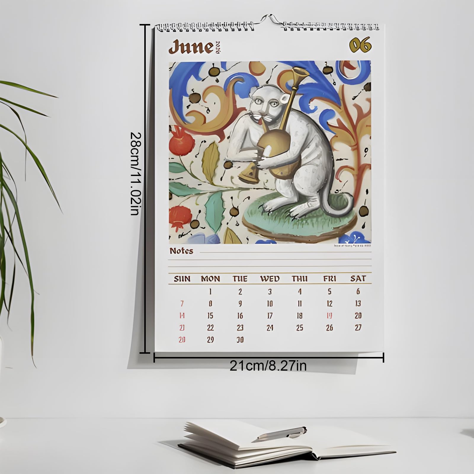 Kalendarz ścienny "Weird Cats in Renesance" na rok 2026, 12 dziwnych kotów w renesansowych obrazach, średniowieczny kalendarz adwentowy z kotem, zabawny dziwny kalendarz 2026 do domowego biura (3 szt
