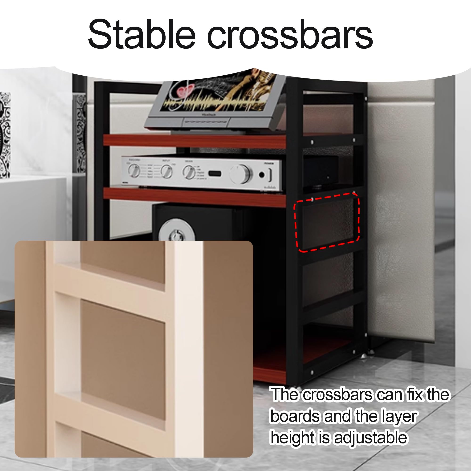 Stojak audio, 4-poziomowy stojak stereo AV, wysokość 67 cm, regał audio-wideo, szafka multimedialna, stojak na komponenty audio, otwarta konsola multimedialna, stojak na sprzęt audio, do salonu