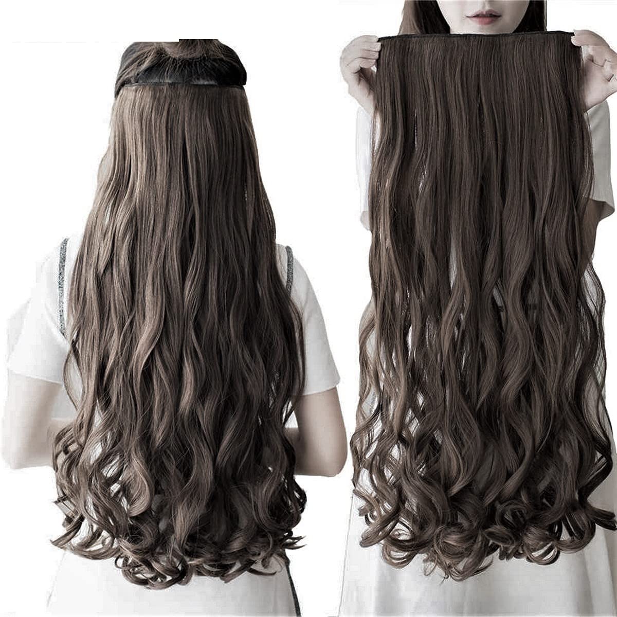 Artifice 5 Clips 32 INCH Curly Wavy Hair Extensions for Women Natural Soft Clip on Synthetic Thick Hairs Style for Any Event for Girls Natural Dark Brown 2