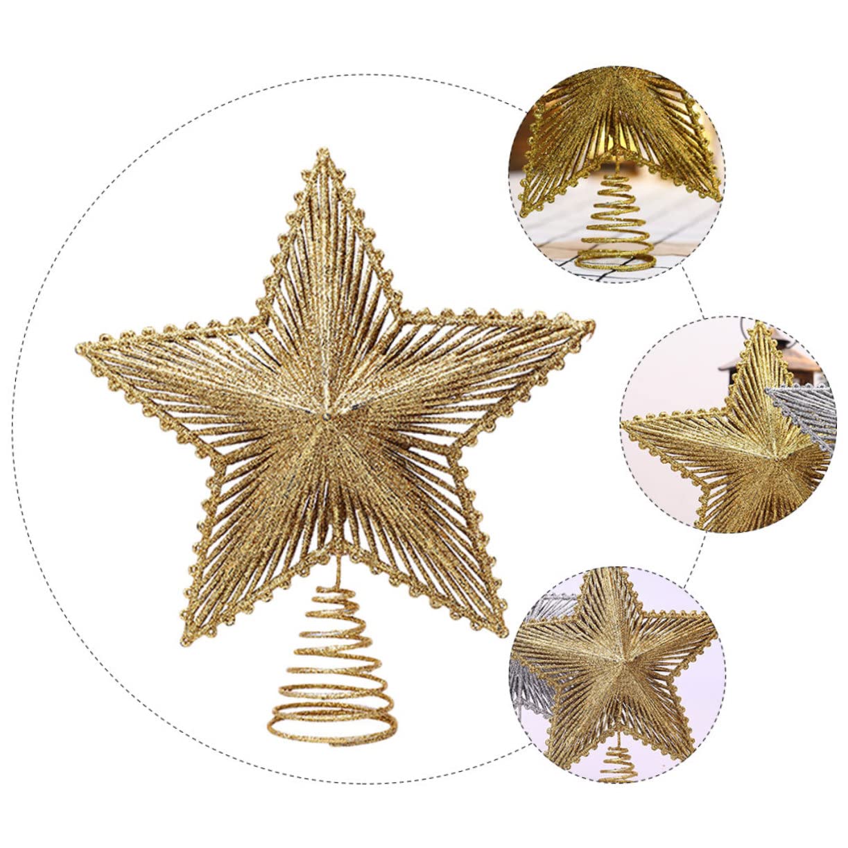 Cabilock 3 Piezas De Adorno para Árbol De Navidad con Purpurina Estrella De Hierro Decoración para Copas De Árbol Luces Led Ideal para Vacaciones Decoración del Hogar