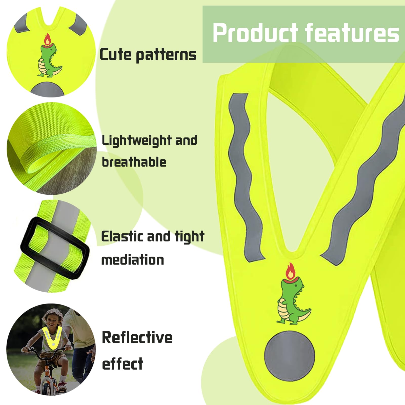 YOUYIKE 2 chalecos reflectantes para niños, en forma de V, amarillo, con bandas elásticas, chaleco luminoso para niños, chaleco reflectante para niños, para correr, ciclismo, carreteras nocturnas (B)