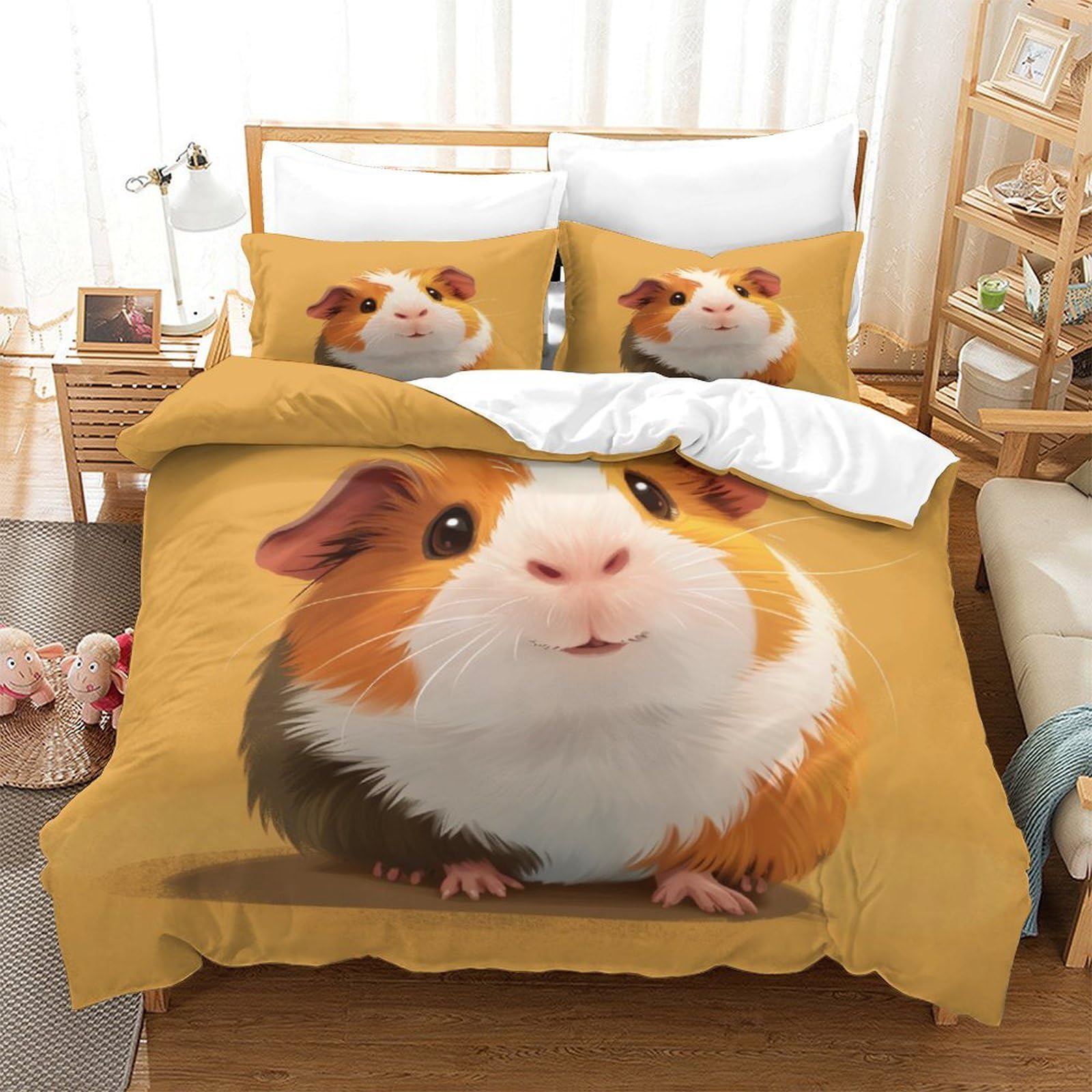 Impreso En 3D Guinea Pig Juego De Ropa De Cama con Cierre De Cremallera Funda De Almohada Funda De Edredón Microfibra Double（200x200cm）