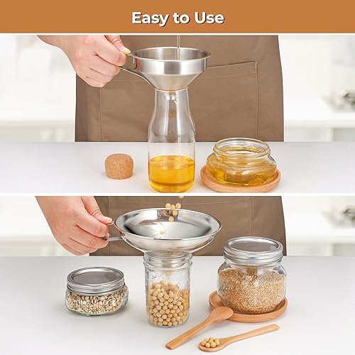 Miniatura 4 de Pisol Embudo de enlatado para tarros de boca ancha y regular, juego de embudos de cocina de acero inoxidable con colador para llenar botellas, juego