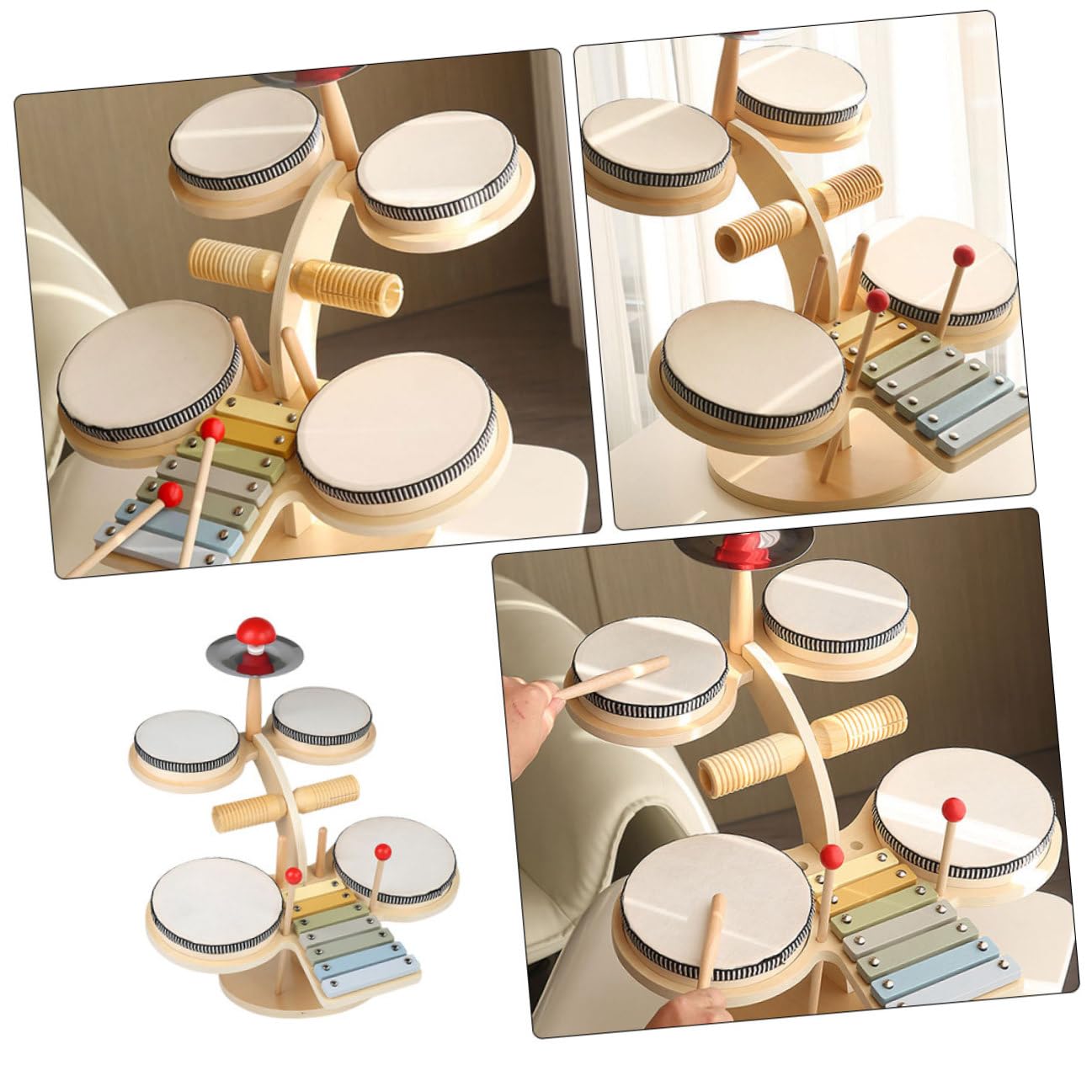 Batería de Madera para Niños, Juguete Educativo Musical, 1 Pieza | Juego de Batería Infantil, Instrumento de Aprendizaje, para Niño y Niña, Obsequio de Cumpleaños, Estilo Jazz