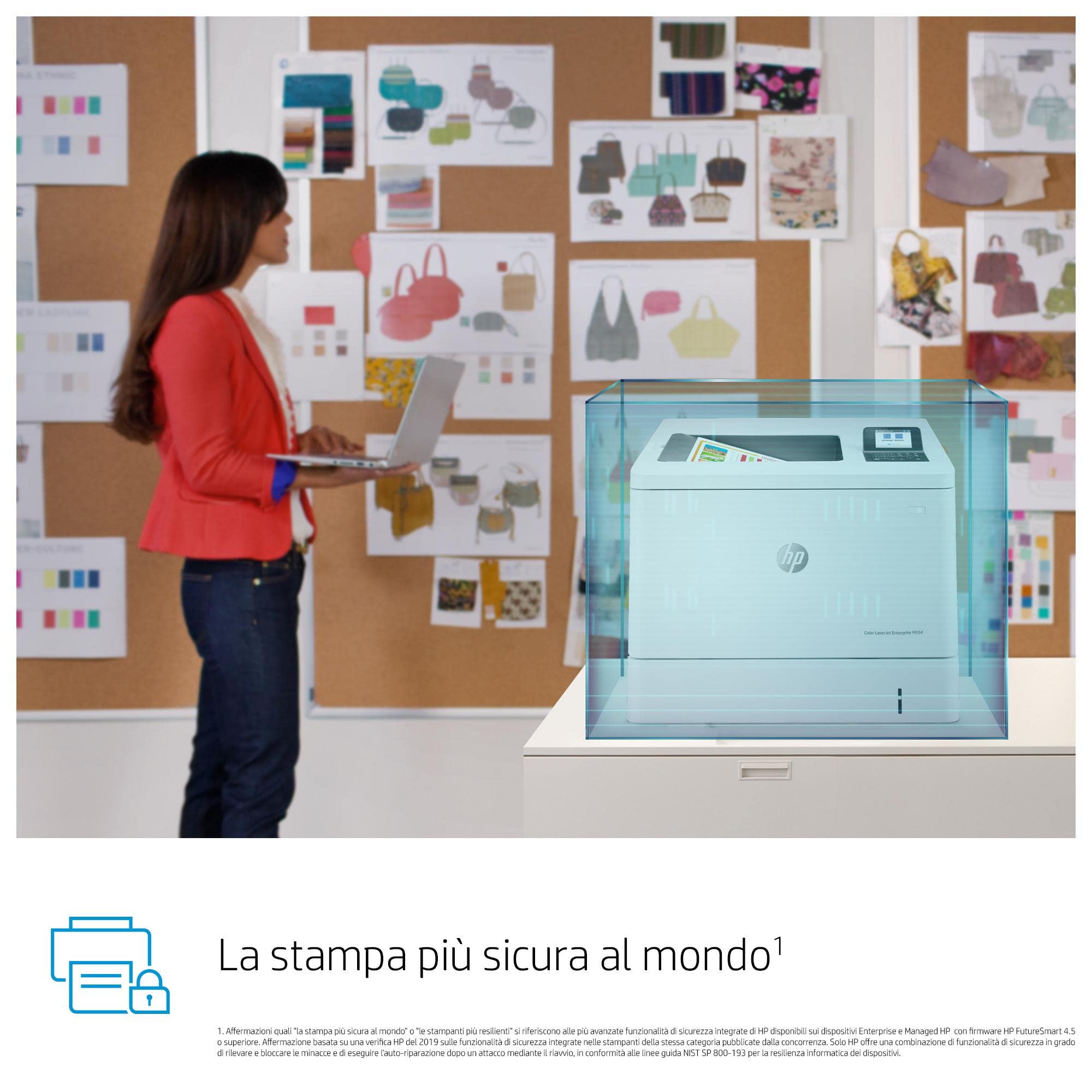 HP Color LaserJet Enterprise M554dn 7ZU81A, Stampante a Singola Funzione A4, Stampa Fronte/Retro Automatica a colori, 33 ppm, USB, Gigabit Ethernet, Smart, Display Touch a colori da 6,9 cm, Bianca