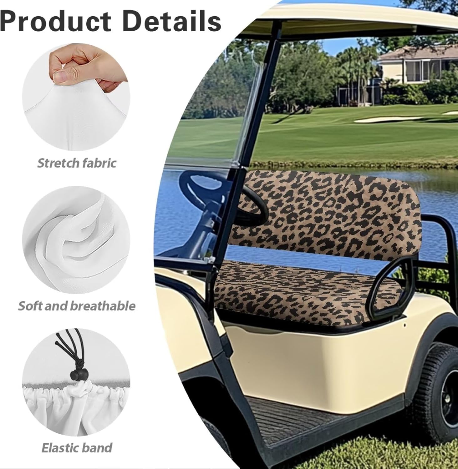 Bulopur 2 PCS Golf Cart Seat Cover Leopard Print Golf Cart Front Seat Covers Blanket Towel Washable Fabric Universal for EZGO TXT RXV/Club Car DS Precedent 2-Person Seats Carts