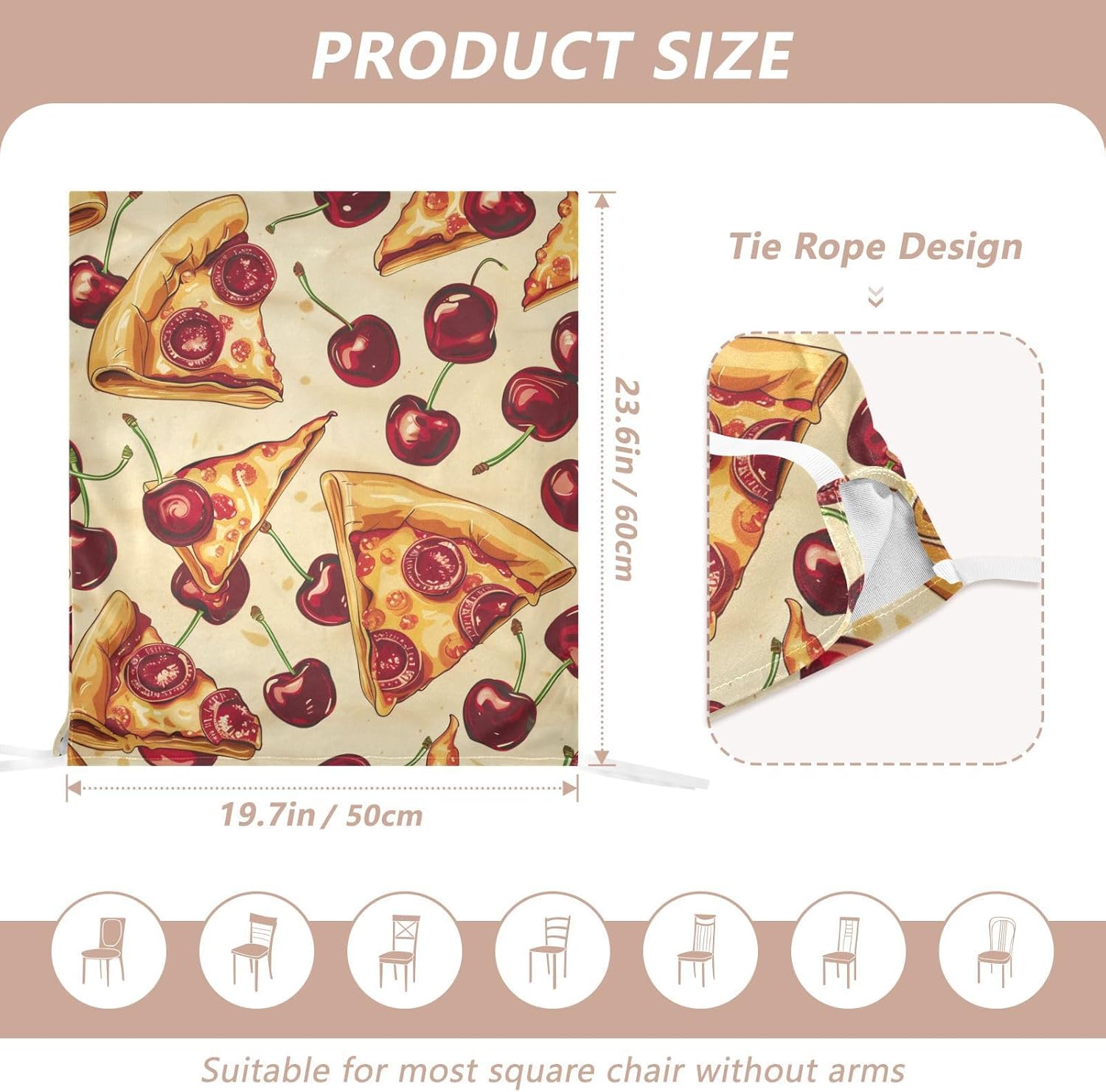 ALAZA Vintage Pizza Cherry Chair Back Cover Set of 6, Washable Reusable Removable Chair Slipcovers Decorative Chair Cover for Home Kitchen Wedding Party