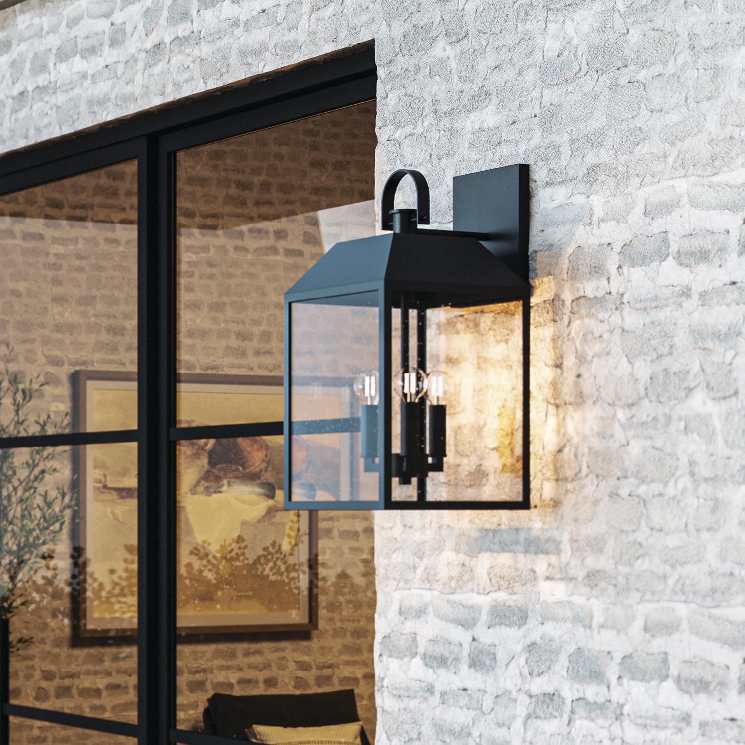 Capital Lighting 953432BK Nelson Modern Clear Glass Outdoor Wall Lantern, 3-Light 180 Total Watts, 19" H x 10" W, Black