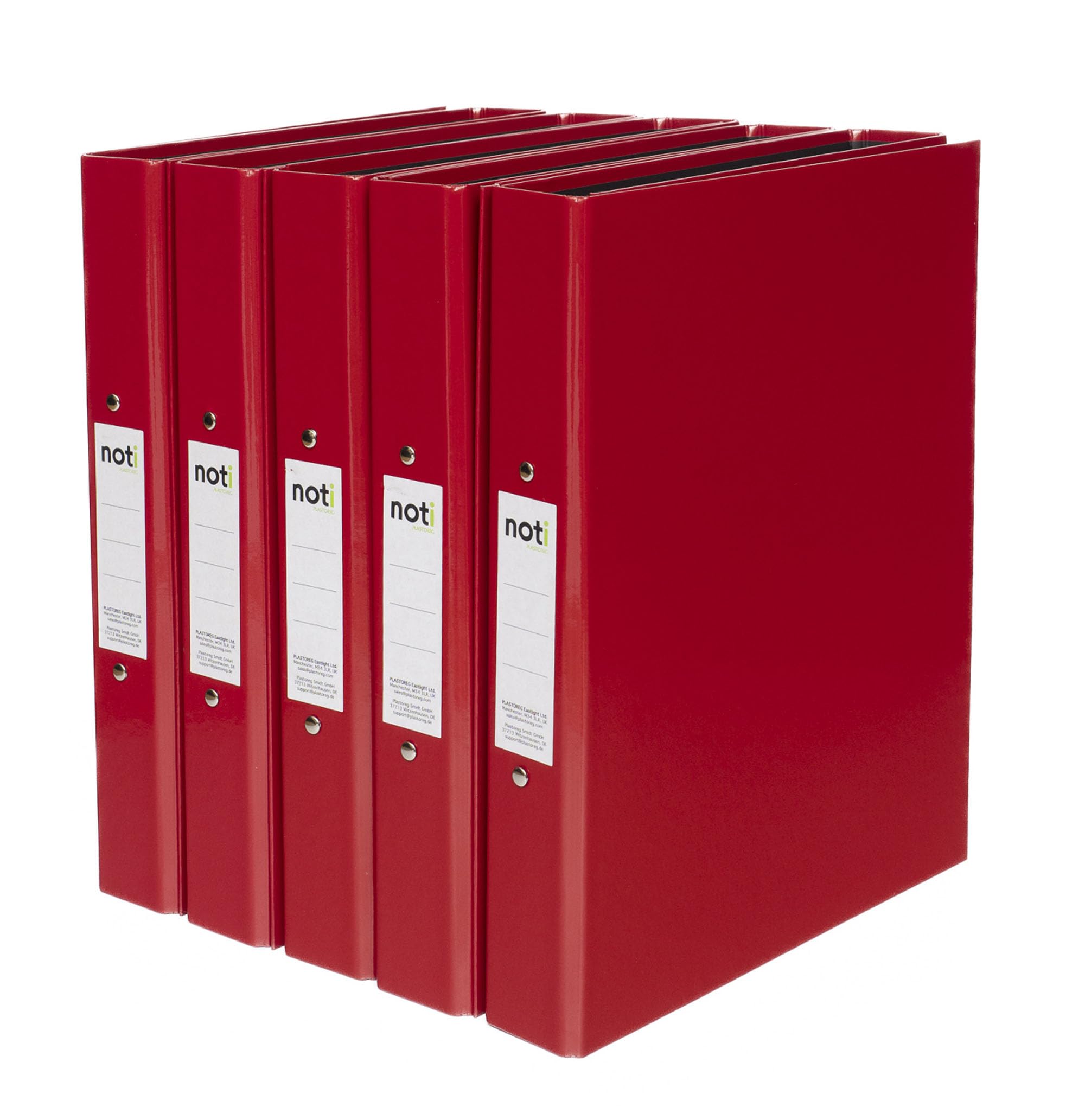 Noti A4 Glossy Laminated 2-Ring Binder Binder, 40mm Spine, 25mm O-Ring Mechanism, Pack of 10, Red