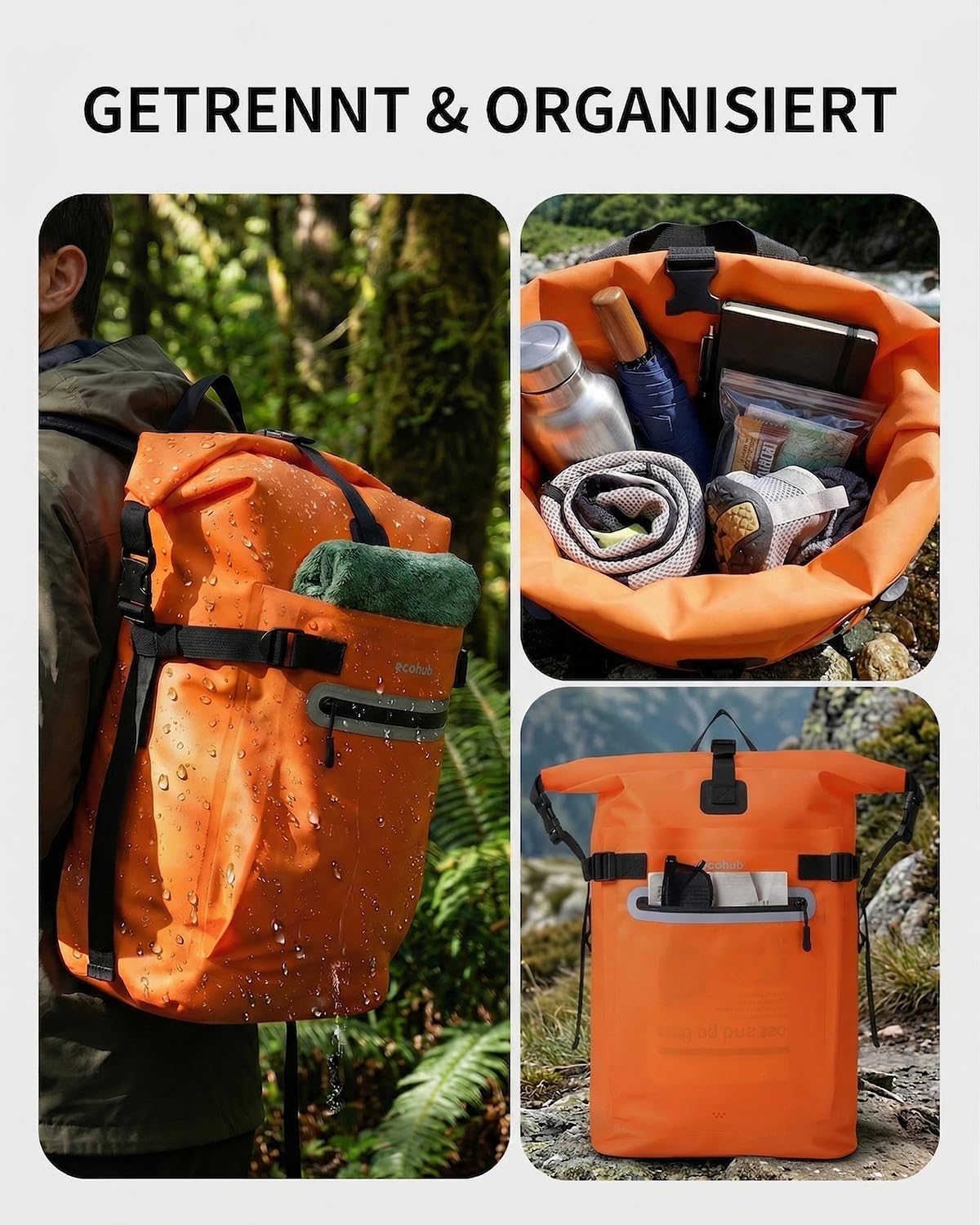 ECOHUB Roll-Top Zaino Impermeabile Mare 30L TPU, Dry Bag Leggero per Kayak