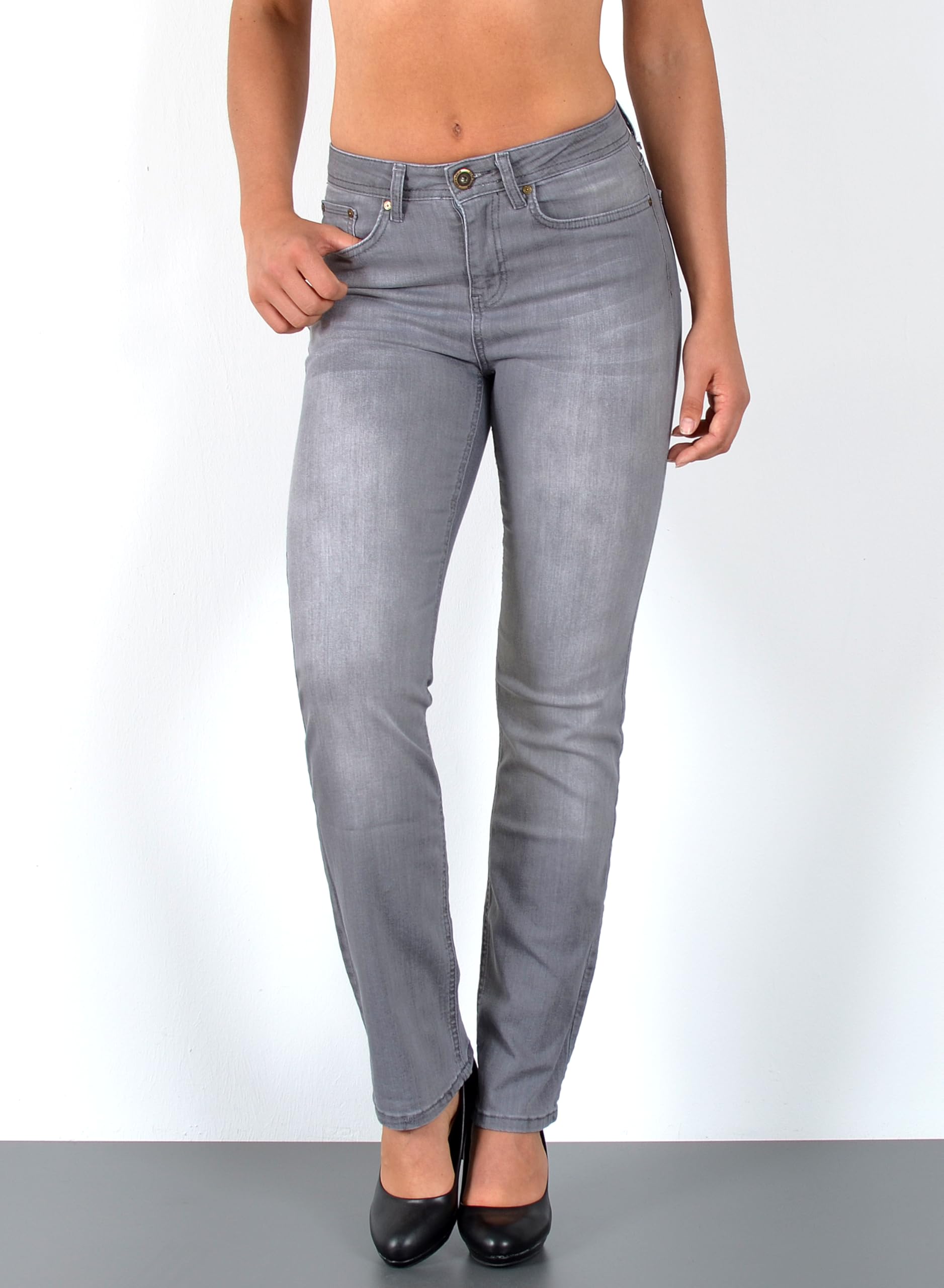 ESRA Straight Fit Jeans Damen High Wasit Damen Jeans Stretch Übergröße G800