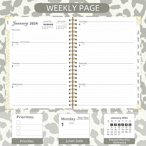 Miniatura 5 de Agenda mensual 2024, enero 2024 a diciembre 2024, agenda semanal y mensual de 6.5 x 8.5 pulgadas con pestañas de página, calendario de tapa dura con