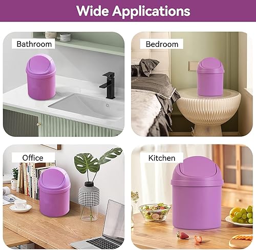 Miniatura 2 de HERCHR Mini bote de basura de plástico pequeño cubo de basura de escritorio con tapa oscilante para el hogar oficina cocina mesa de tocador