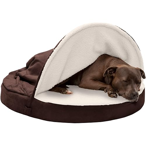 Furhaven 35" Round Cooling Gel Foam Dog Bed Sherpa & Suede Snuggery w/ Removable Washable Cover - Espresso, 35-inch