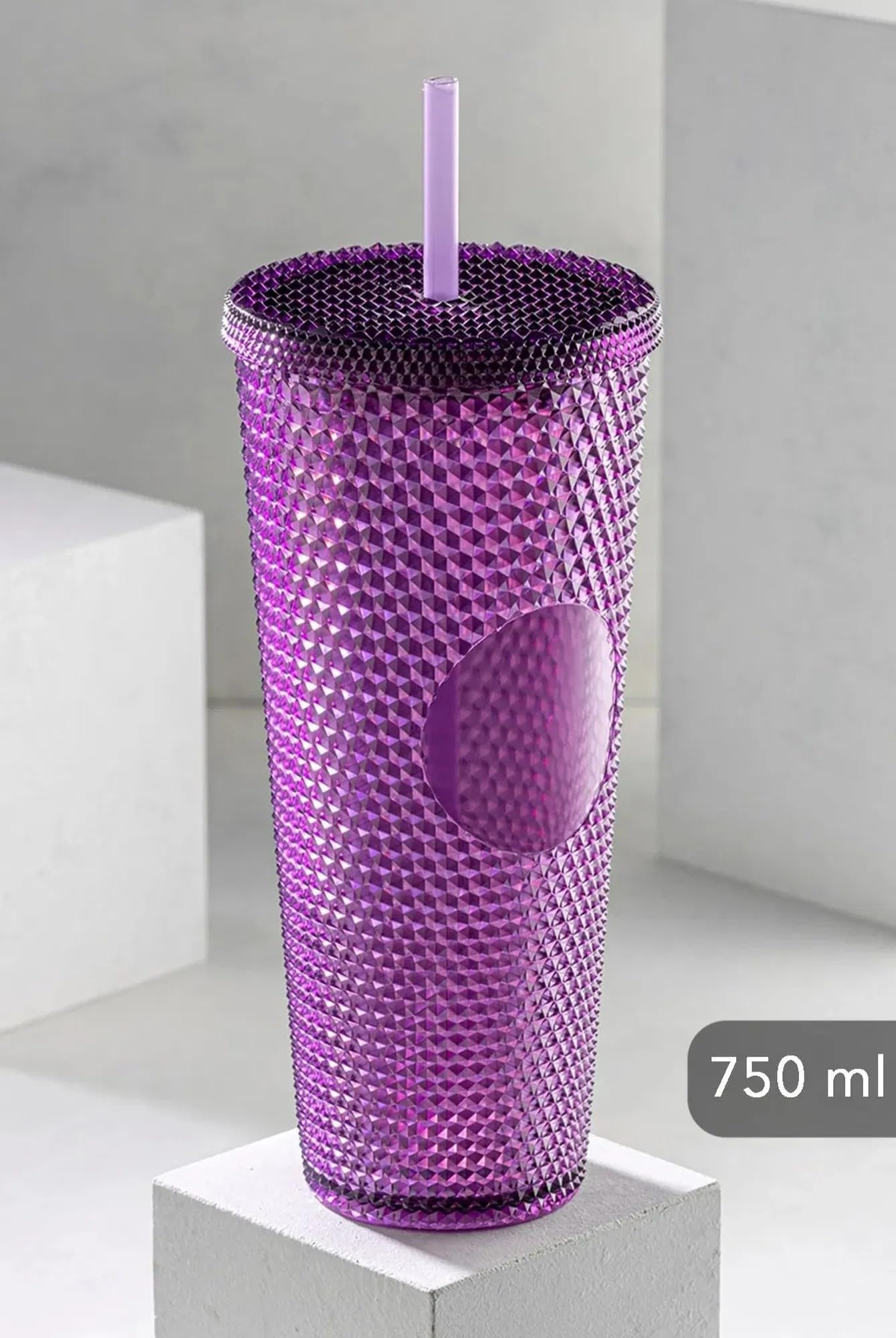 Kristal Desen 750 ml Pipetli Soğuk İçecek/Kahve Bardağı Mor