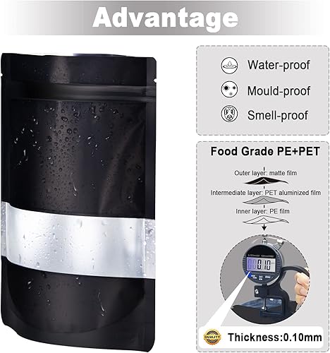 Miniatura 5 de 120 bolsas de Mylar de 5.9 x 8.6 pulgadas para almacenamiento de alimentos, bolsa a prueba de olores con ventana mate resellable para pequeñas