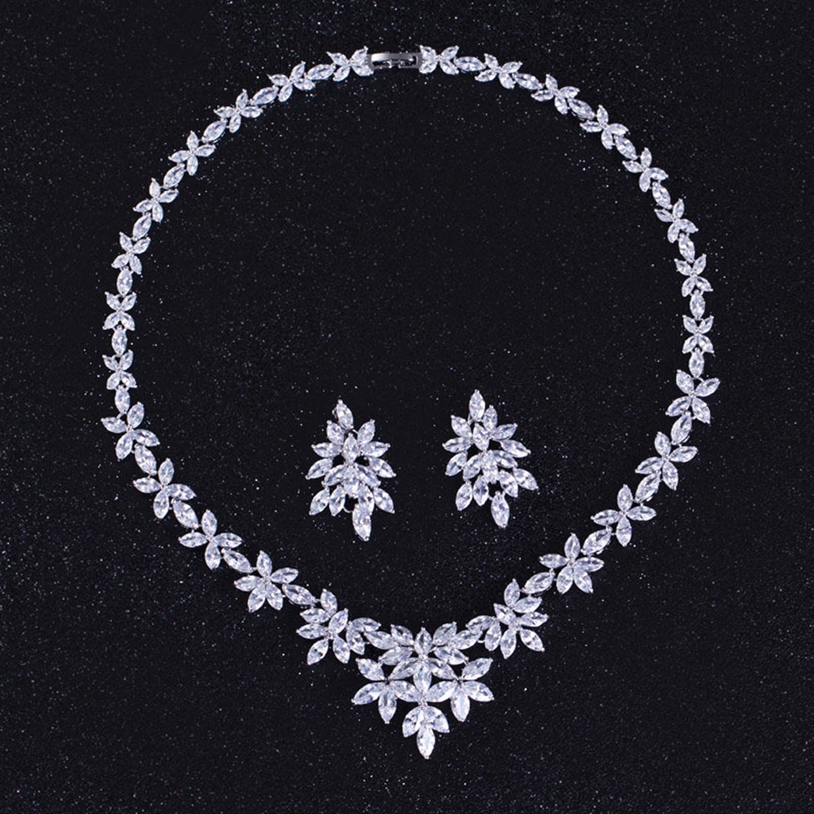 Conjunto de collar y pendientes de cristal floral para novias y bodas 7