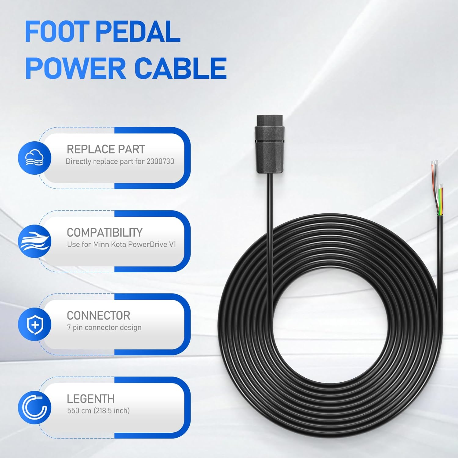 Replace Part for 2300730 Foot Pedal Power Cable Compatible with Minn Kota PowerDrive V1 Control Cord Assembly
