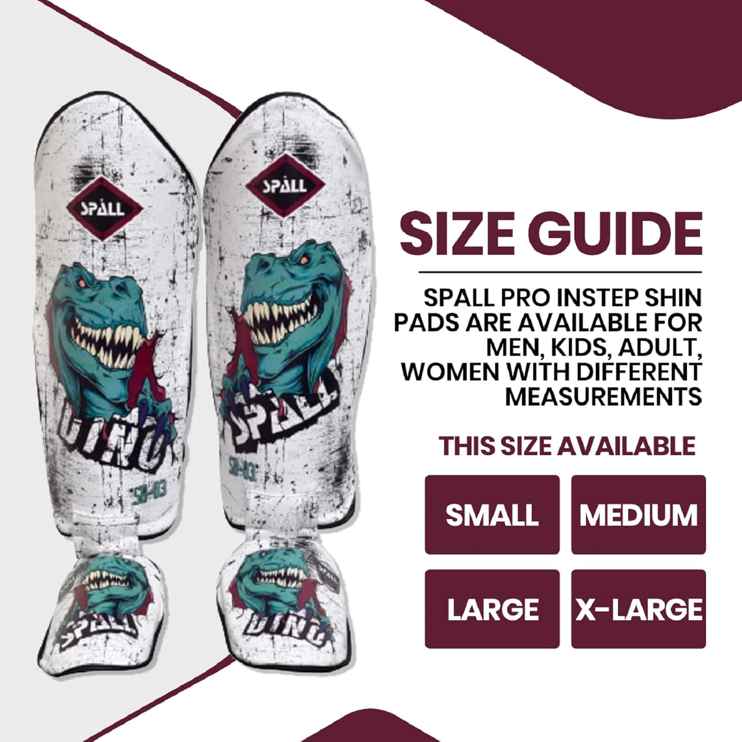 Spall Pro US Muay Thai Guards Shin Guards for Kickboxing Martial Arts BJJ Boxing Sparring with MMA Foot Protector Dino White