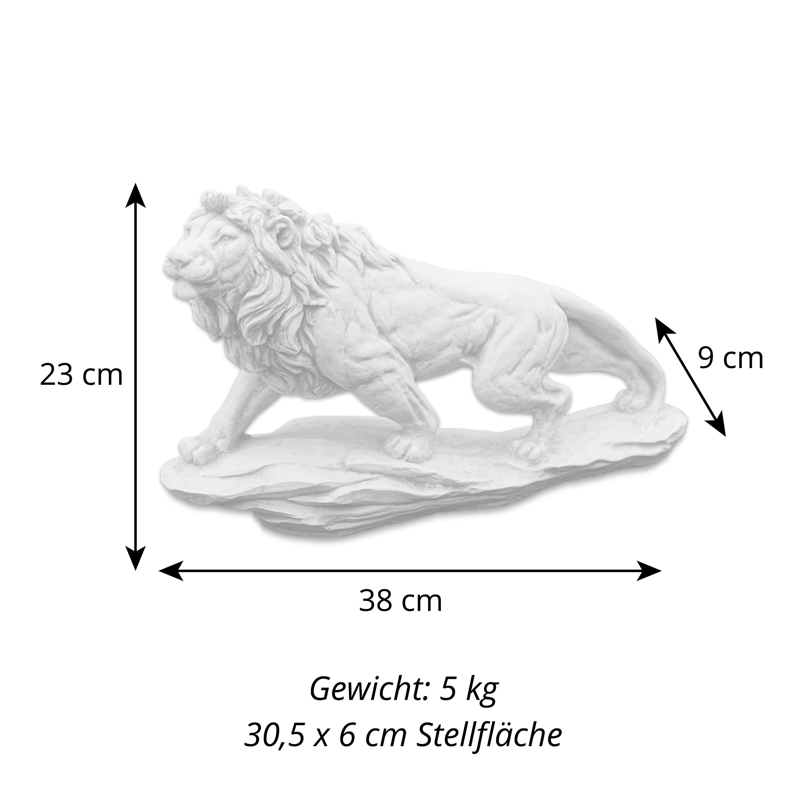gartendekoparadies.de Leone su una roccia, statuetta in pietra H. 23 cm, 5 kg, grigio, resistente al gelo in pietra per esterni